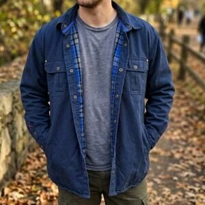 Gioberti Men's Flannel Lined Twill Shirt Jacket Navy Blue XL Shacket Workwear